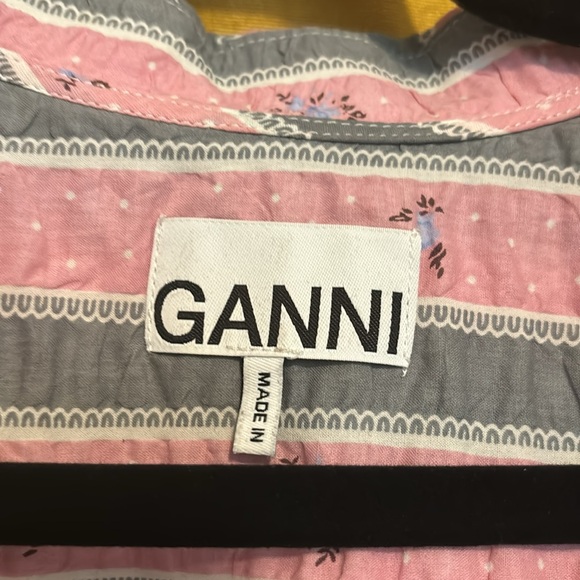 Ganni Pink Nectar Seersucker Collared Shirt EUC S/M Oversized - Picture 7 of 9